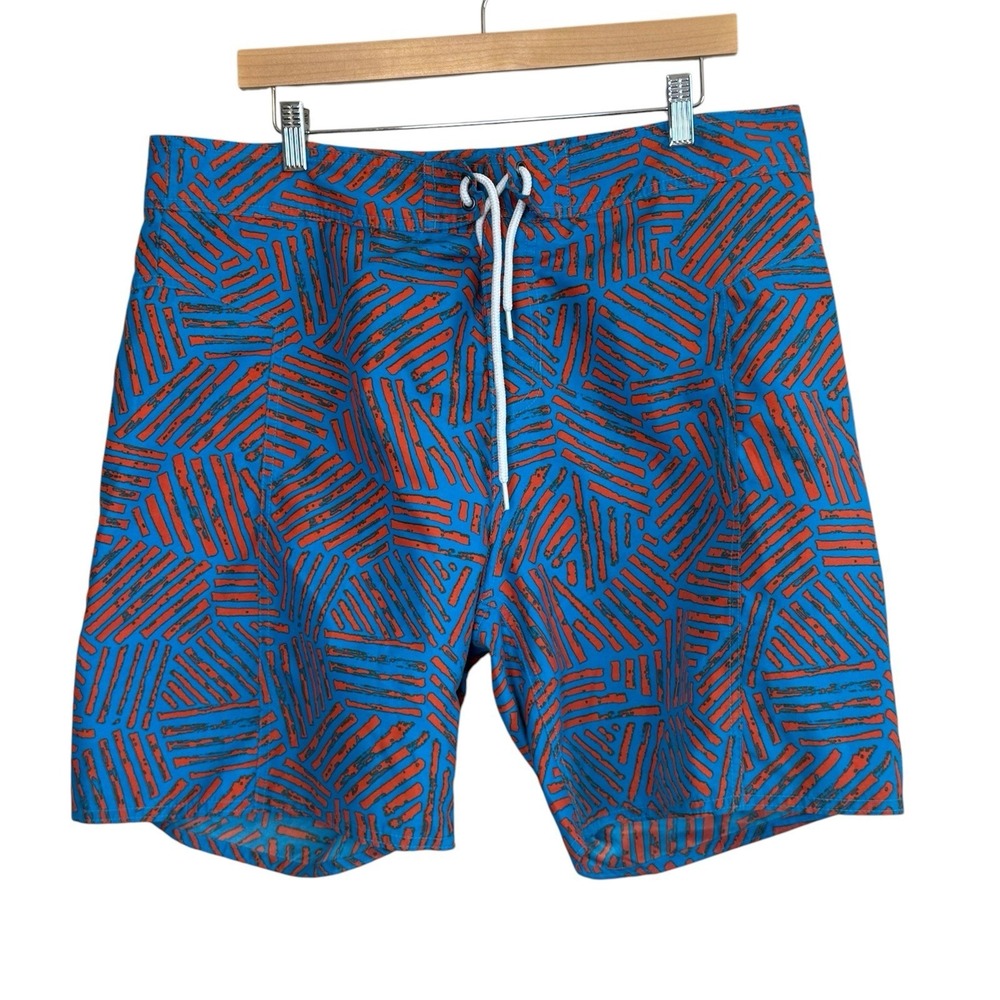Trunks Surf & Swim Co. Mens Swimwear Blue Orange Size 36 Board Shorts Swim Beach